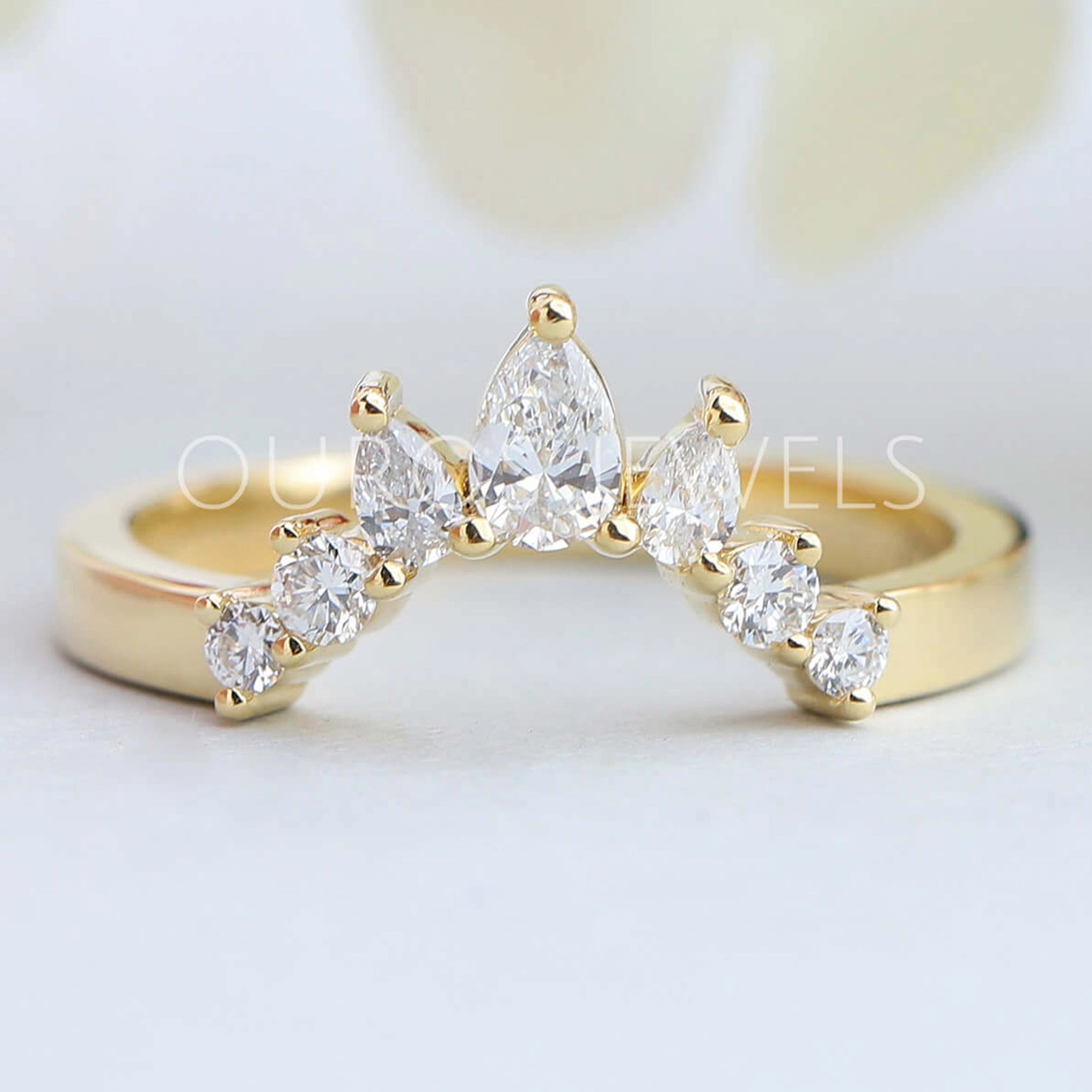 Pear And Round Lab Diamond Curved Band Rings