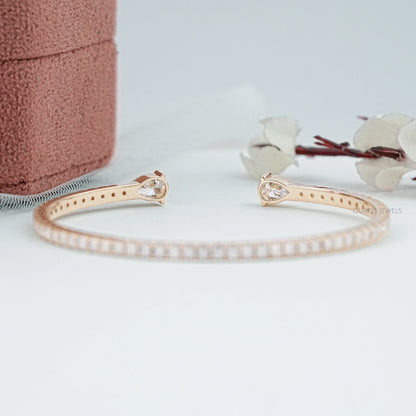Open Cuff Pear And Round Lab Diamond Bangle Bracelet
