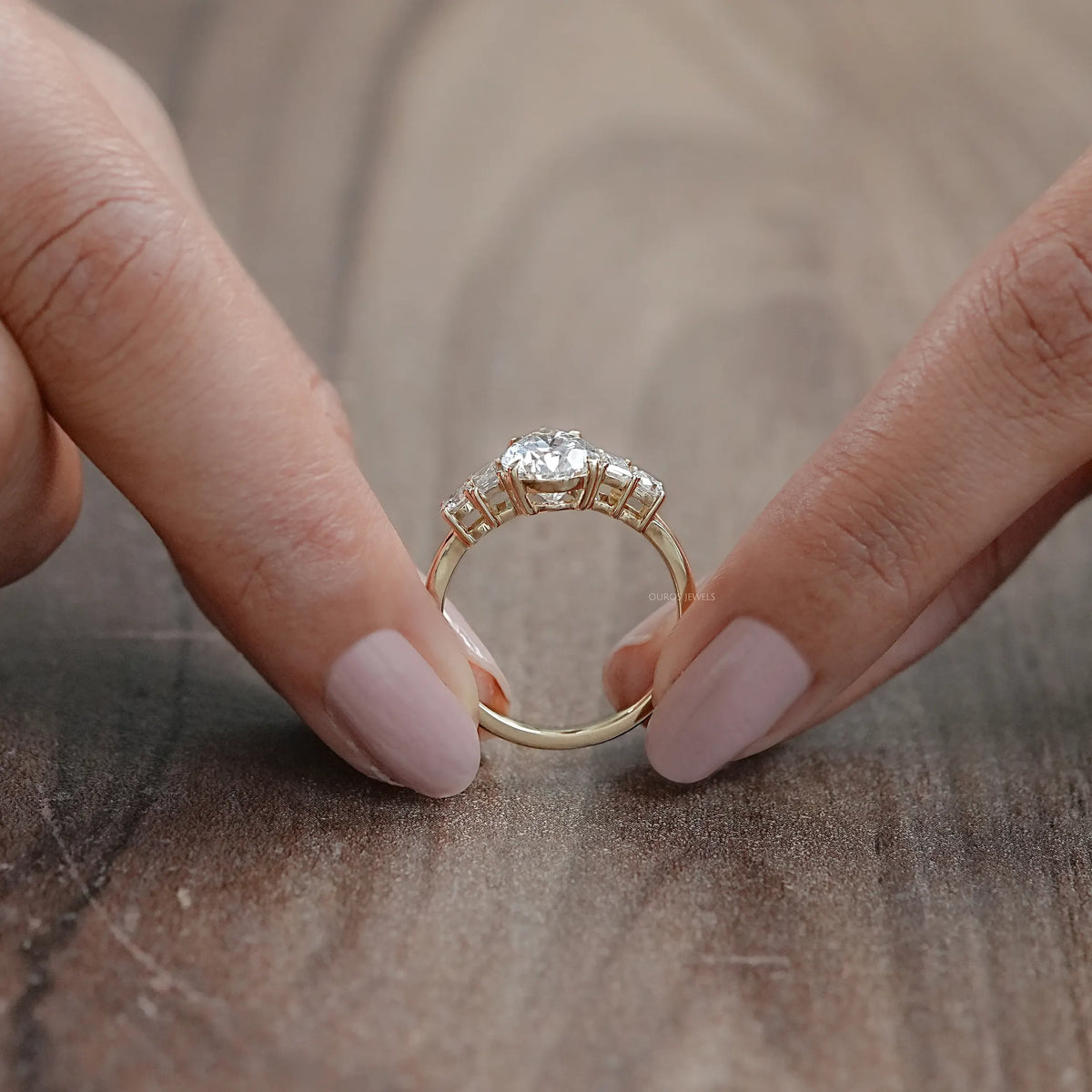 Pear And Baguette Diamond Five Stone Engagement Ring Rings