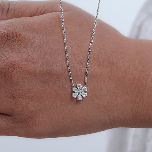 Pear Cut Lab Diamond Flower Pendant Necklaces