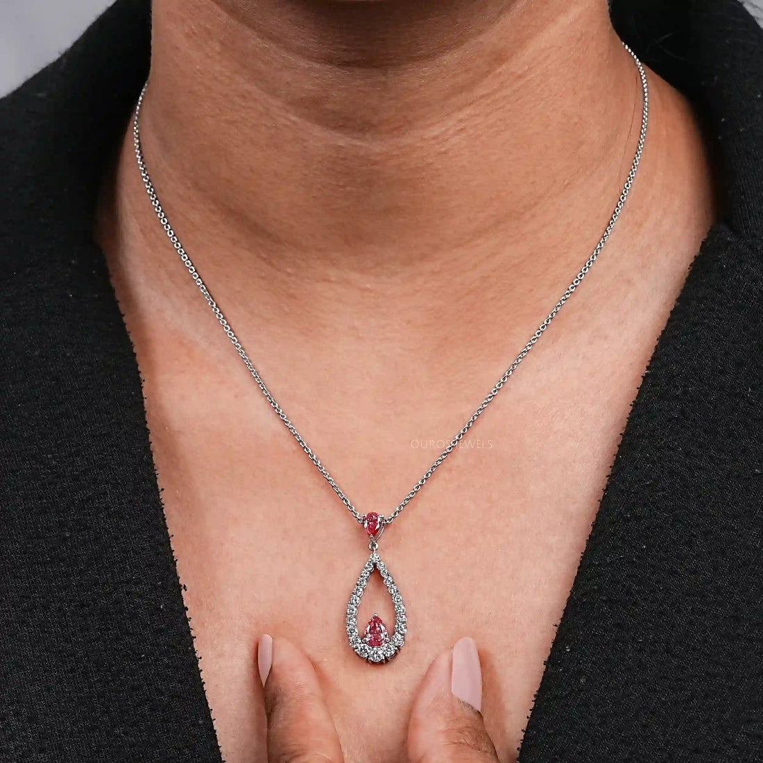 Open Pear Shape Pink Lab Diamond Pendant Necklaces