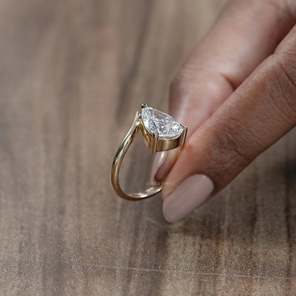 V Shape Pear Cut Lab Diamond Solitaire Engagement Ring Rings