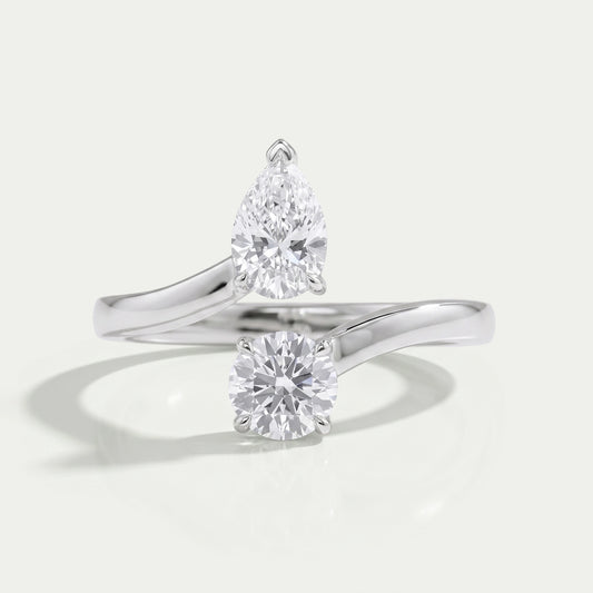 Pear and Round Diamond Bypass Ring