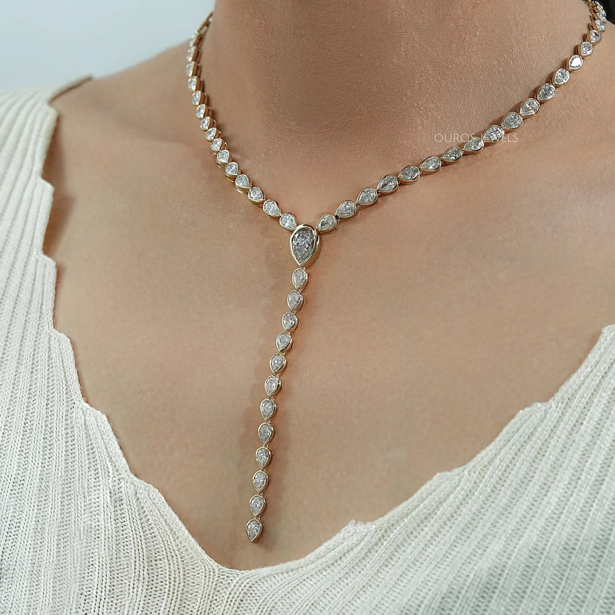 Pear Diamond Bezel Set Lariat Tennis Necklace Necklaces
