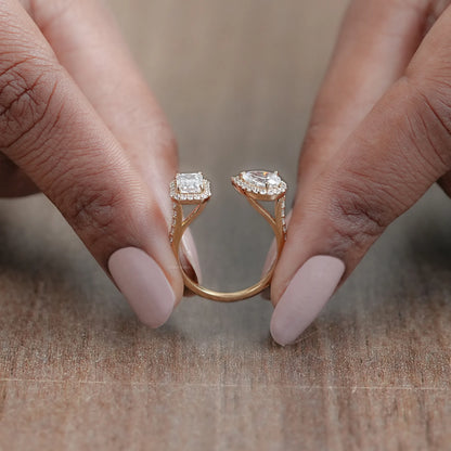 Pear And Emerald Cut Halo Toi Et Moi Engagement Ring Rings