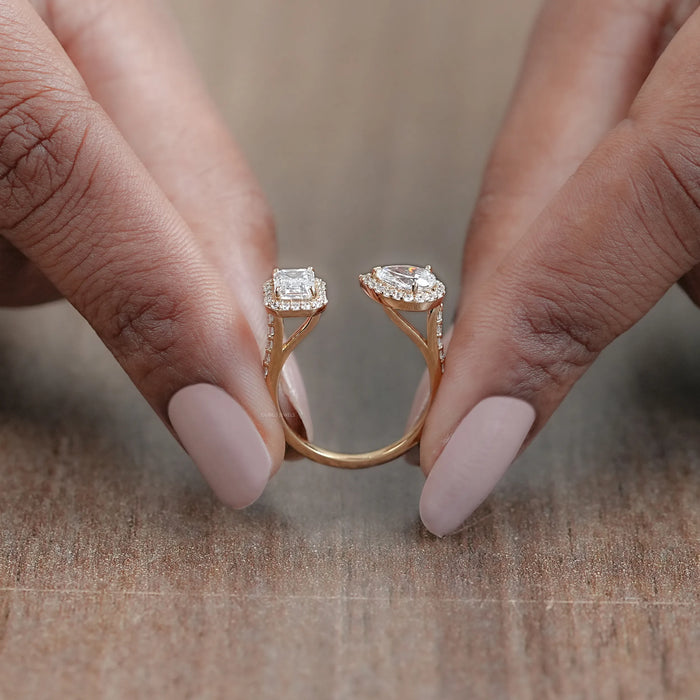 Pear And Emerald Cut Halo Toi Et Moi Engagement Ring Rings