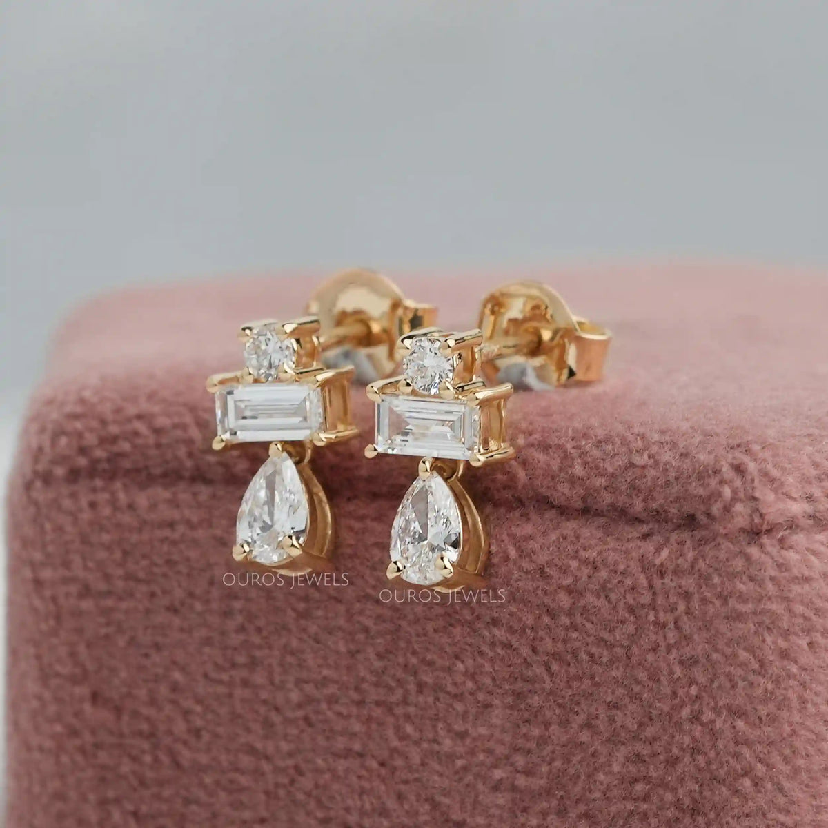 Pear and Baguette Cut Diamond Earrings