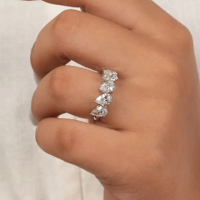 [A Women wearing Pear Cut Lab Diamond Ring]-[Ouros Jewels]