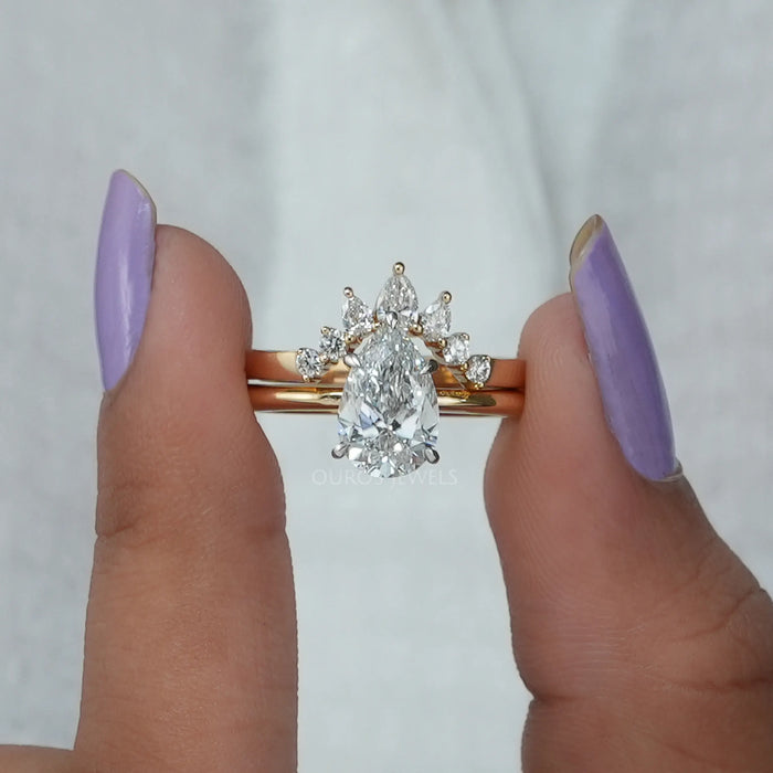 [Lab Grown Diamond Pear Cut Wedding Ring Set For Bridal]-[Ouros Jewels]
