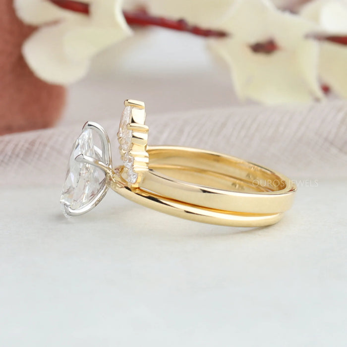[Side View of Pear Diamond Matching Set Rings]-[Ouos jewels]