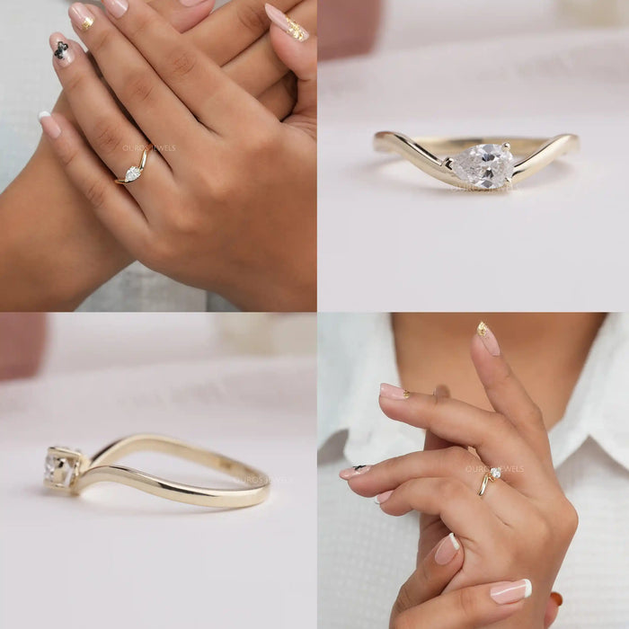[Collage of Pear Cut Lab Grown Diamodn Solitaire RIng]-[Ouros jewels]
