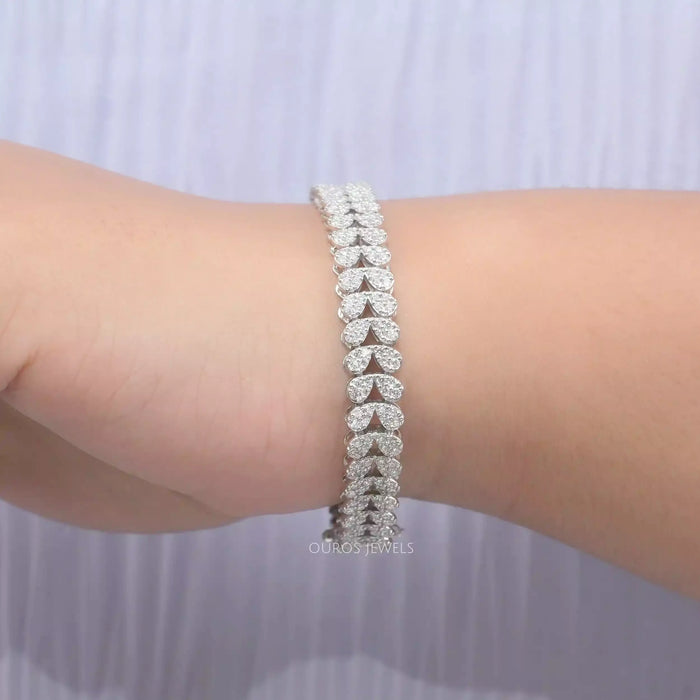 Round Lab Created Diamond Clustered Tennis Bracelet