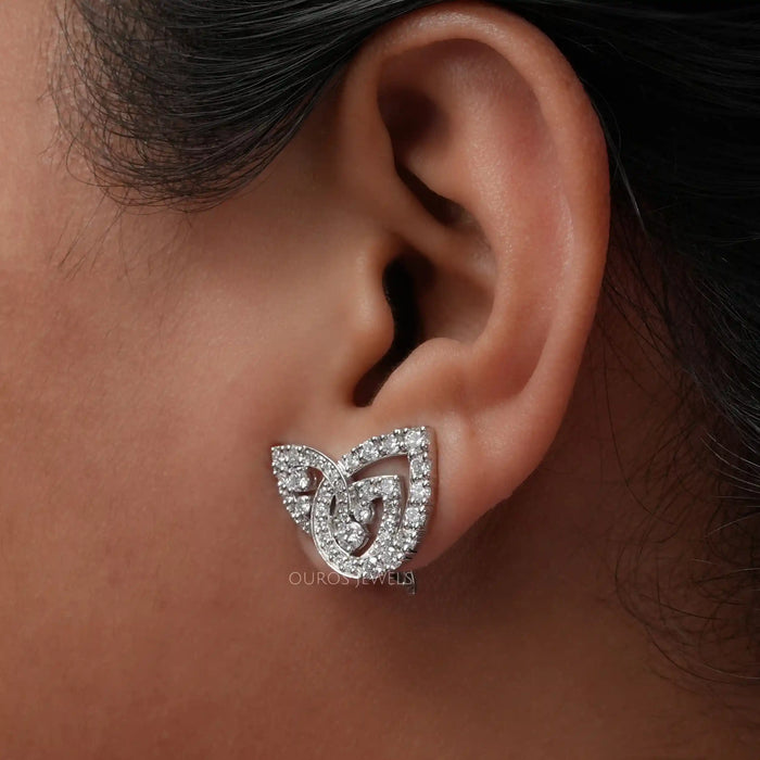 Round  Cluster Diamond  Clip  On Back  Earrings