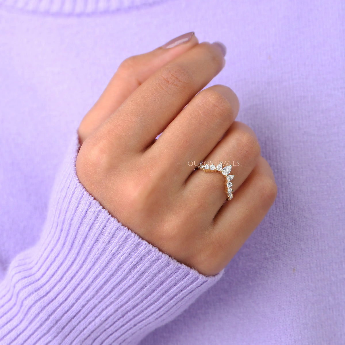 Pear And Round Lab Diamond Curved Band Rings