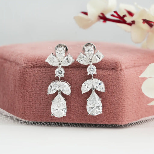 [ Multi Shape Lab Diamond Earrings on a Pink Box]-[Ouros Jewels]