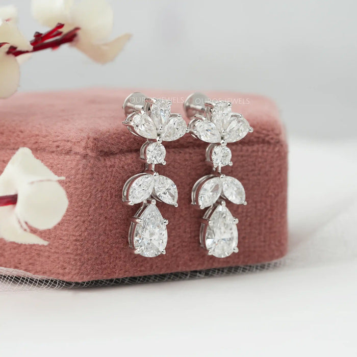 [ Marquise and Pear Lab-Grown Diamond Earrings]-[Ouros Jewels]