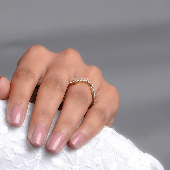 Pave Set Round Cut Diamond Deep Curved Wedding Band Rings