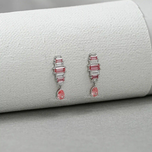 Pink Baguette Attentive Diamond Earrings Earrings