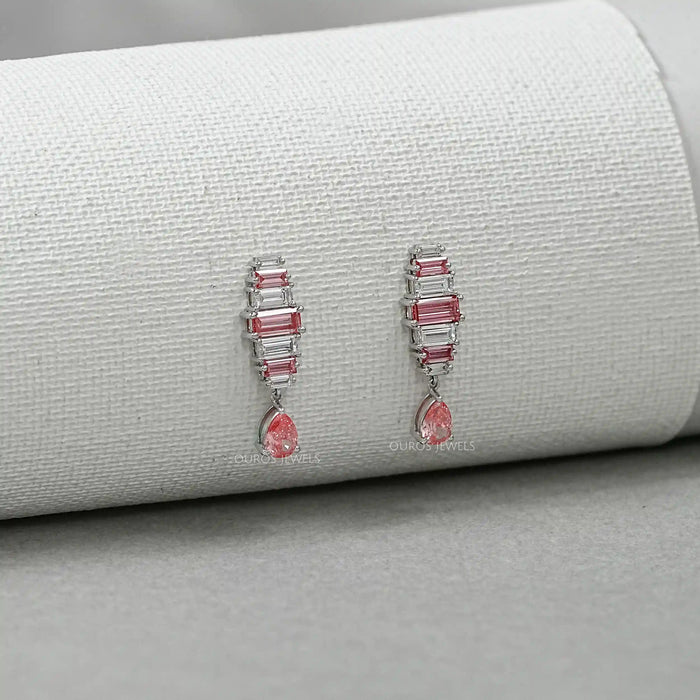 Pink Baguette Attentive Diamond Earrings Earrings