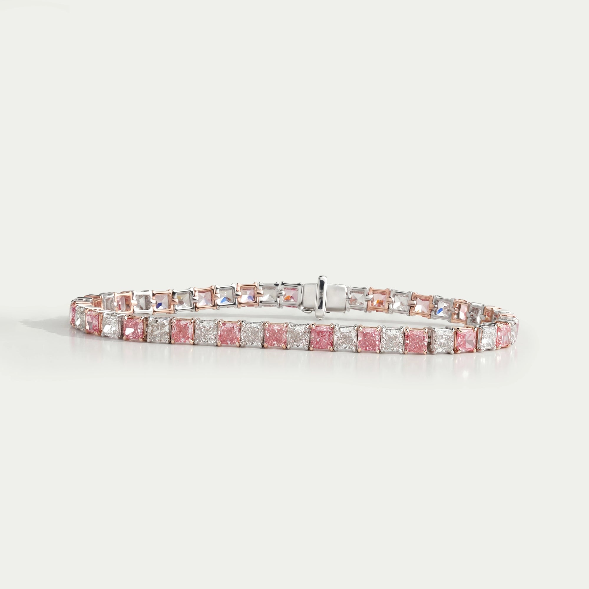 Pink Cushion Cut Lab Grown Diamond Tennis Bracelet