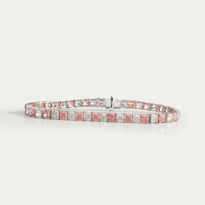 Pink Cushion Cut Lab Grown Diamond Tennis Bracelet