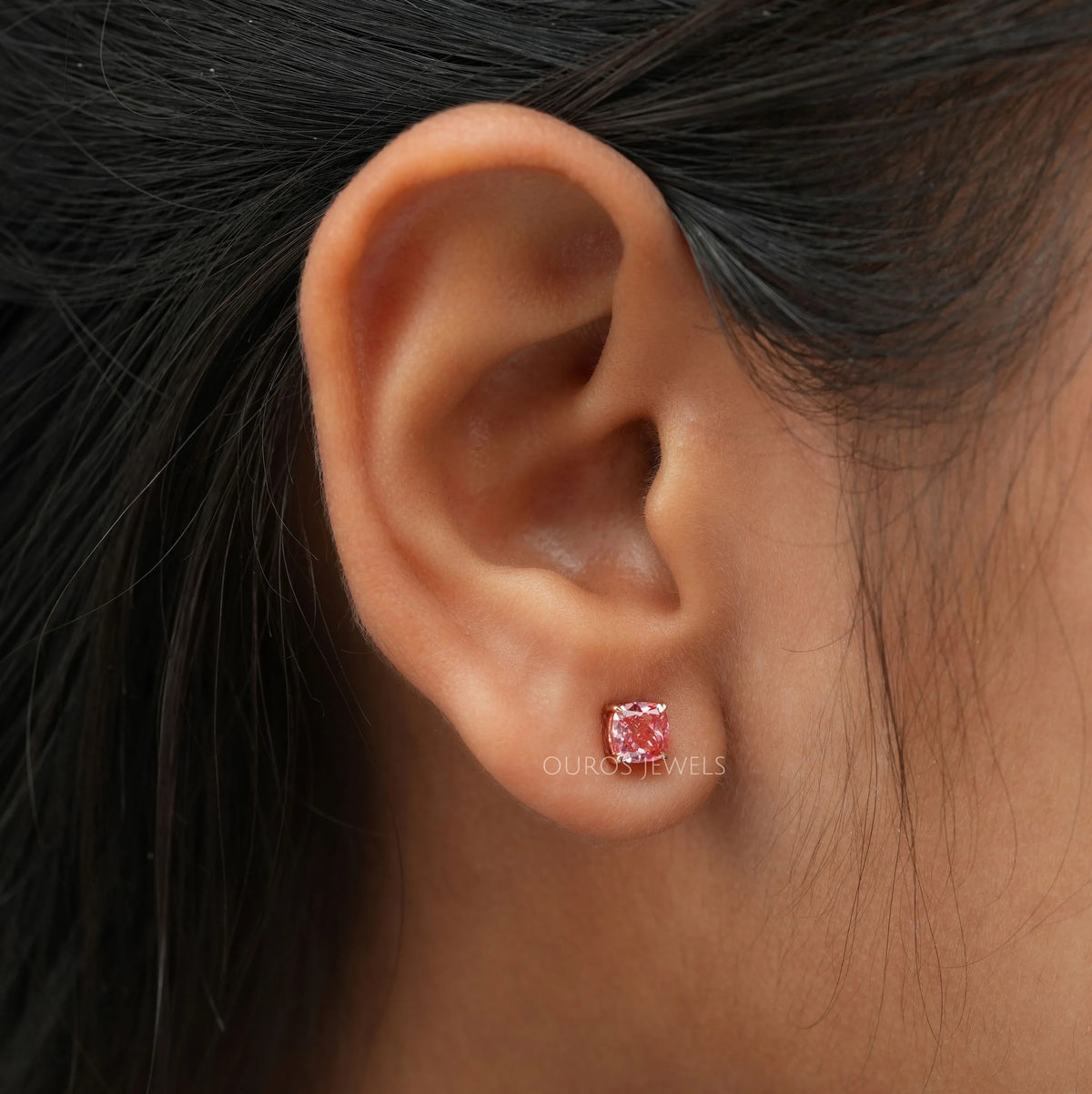 Pink Cushion Cut Lab Diamond Stud Earrings Earring