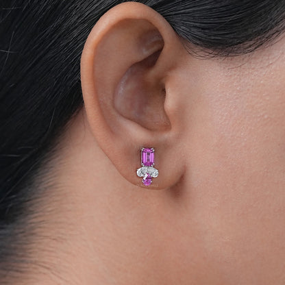 Lab Pink Emerald Gemstone Stud Earrings Earrings