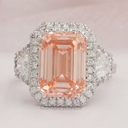 Pink Emerald Cut Three Stone Engagement Ring