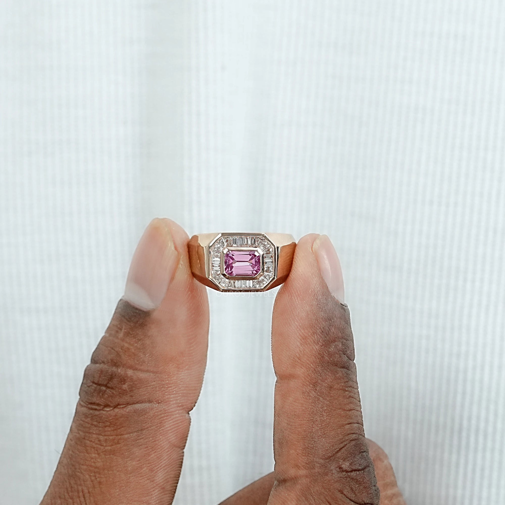 Pink Emerald Gemstone Men's Halo Ring Ring