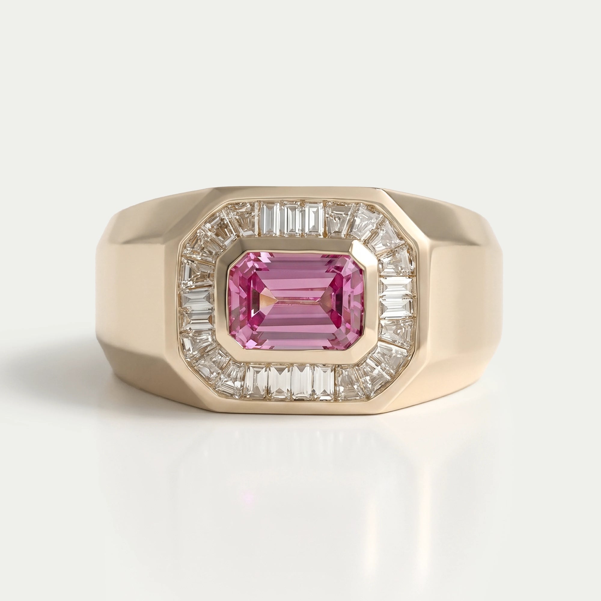Pink Emerald Gemstone Men's Halo Ring Ring