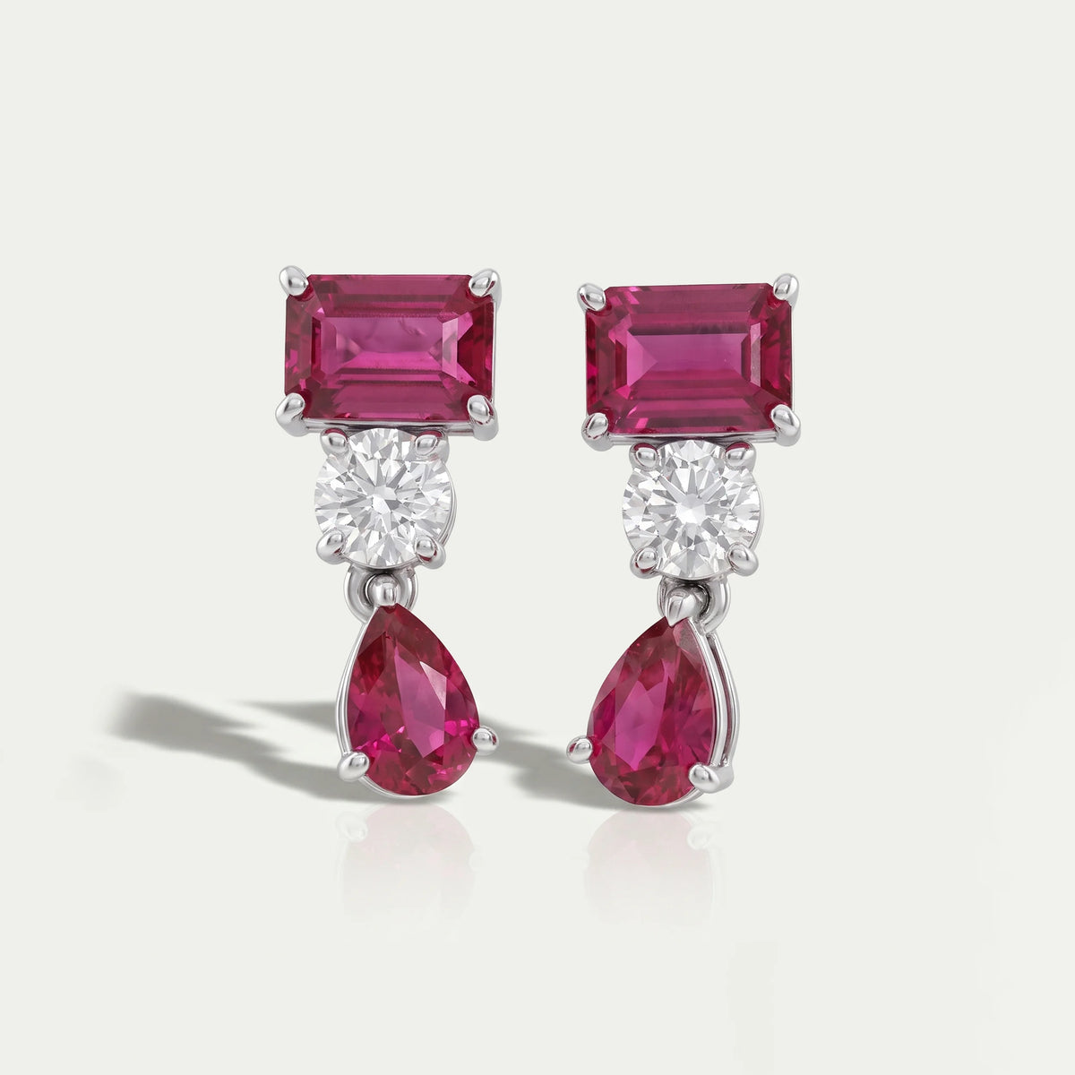 Ruby Emerald And Pear Gemstone Drop Earrings