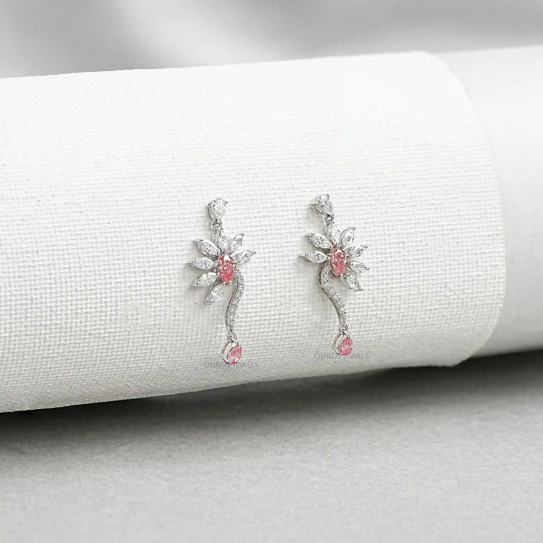 Flower Shape Pink Pear & Marquise Shape Earrings Earrings