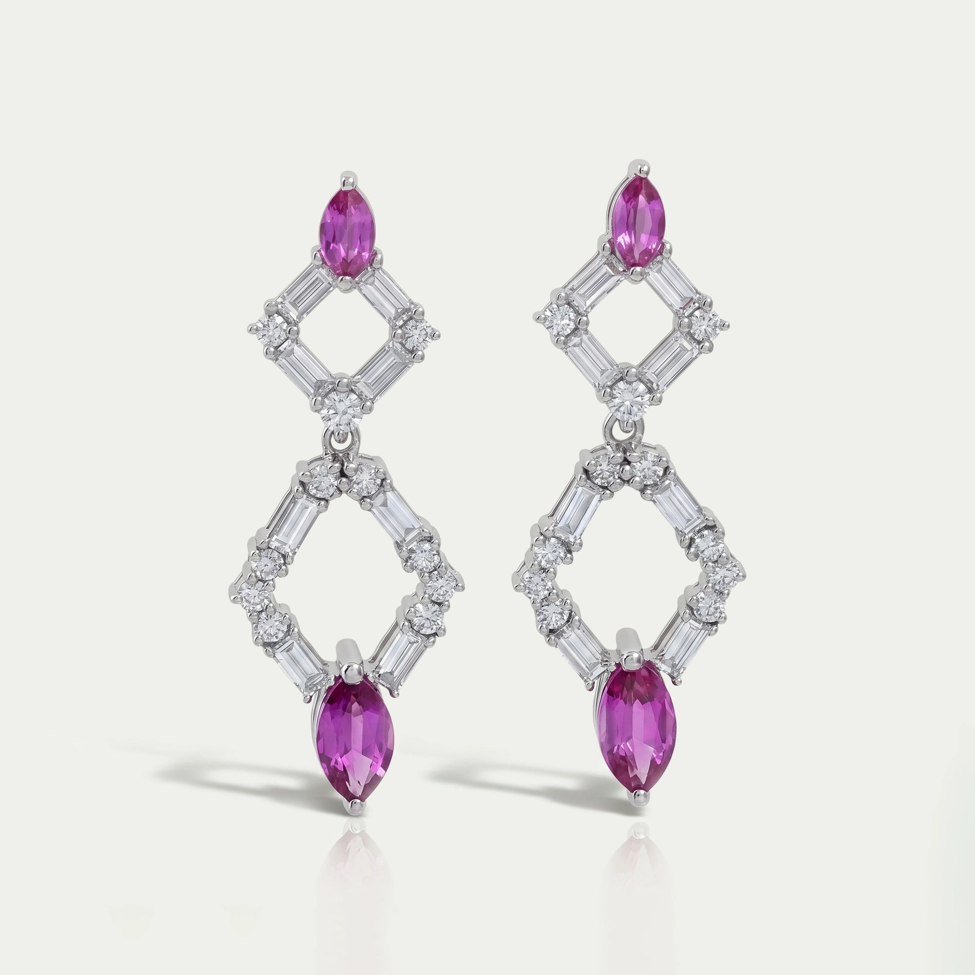 Pink Gemstone And Diamond Drop Dangle Earrings