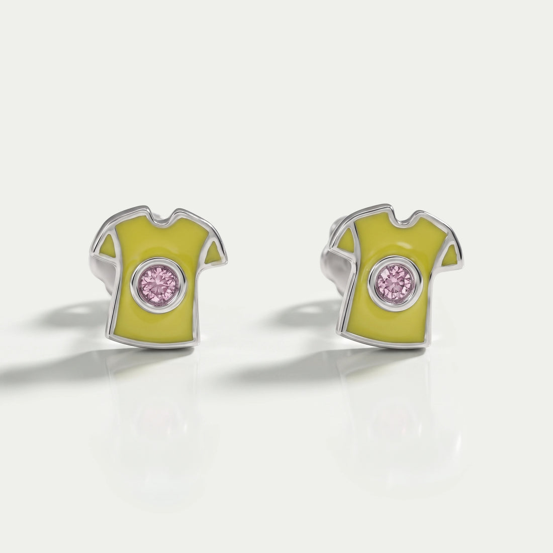 Pink Lab Diamond Yellow Enamel T shirt Stud For Kids