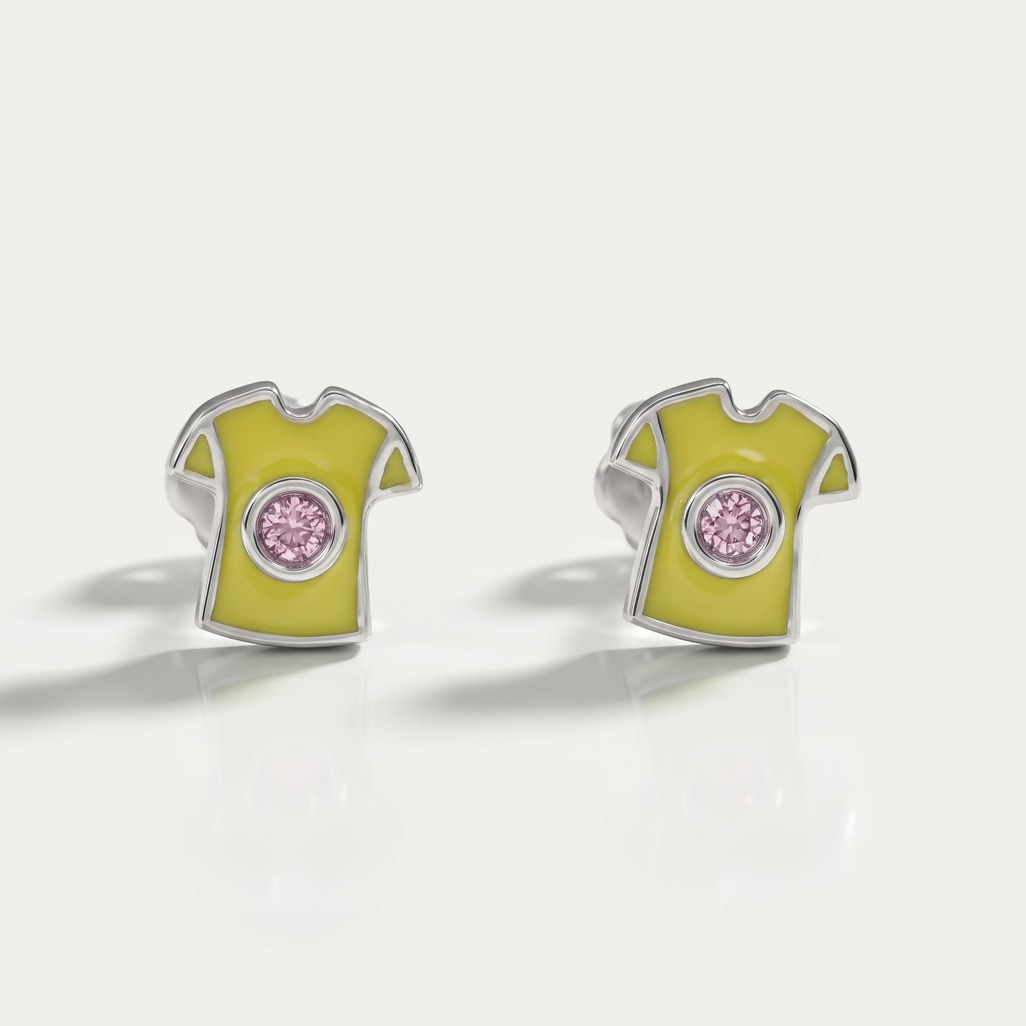 Pink Lab Diamond Yellow Enamel T shirt Stud For Kids