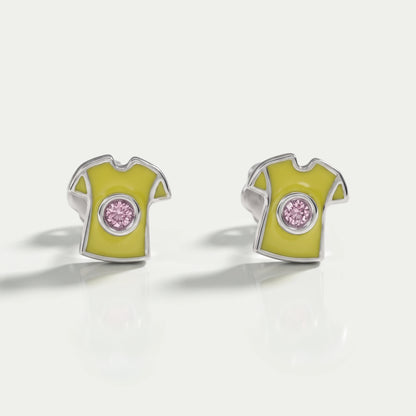 Pink Lab Diamond Yellow Enamel T shirt Stud For Kids