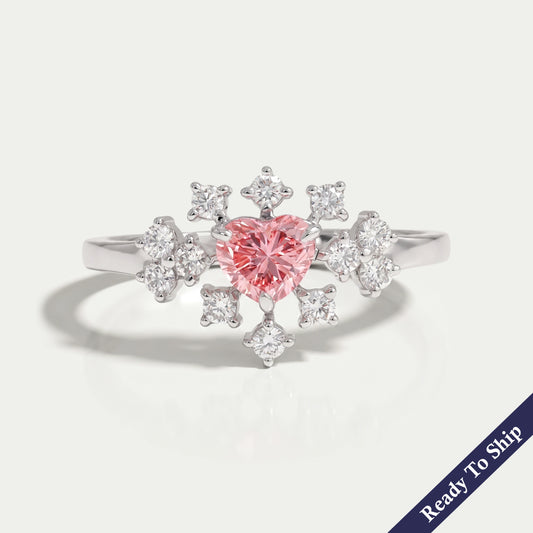 Pink Heart Cut Halo Cluster Diamond Ring