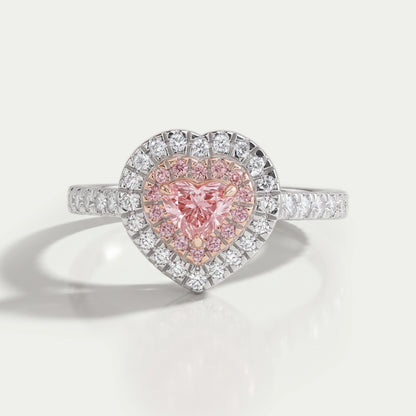 Pink Heart Diamond Double Halo Ring