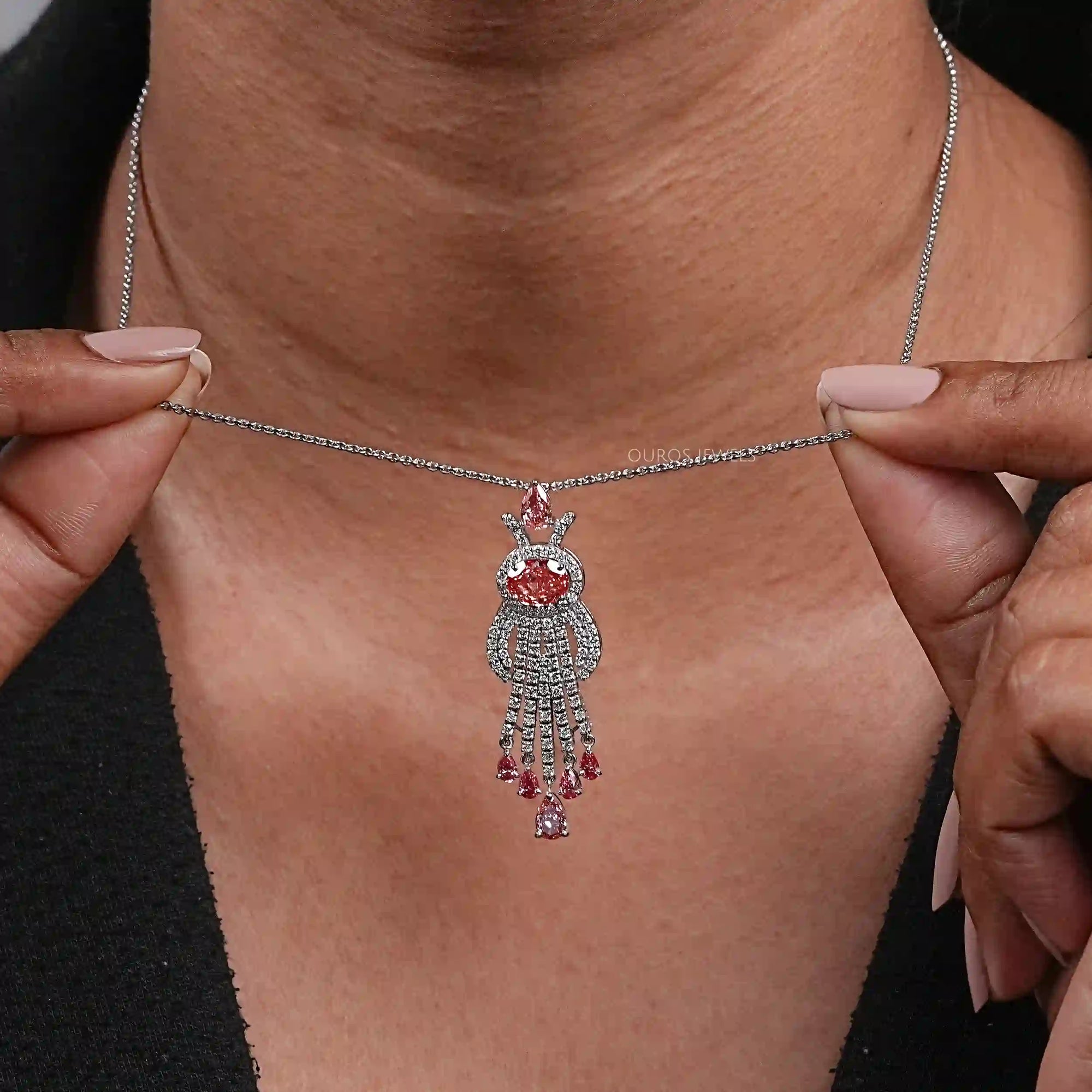 Pink Oval Cut Lab Diamond Pendant Necklace Necklaces