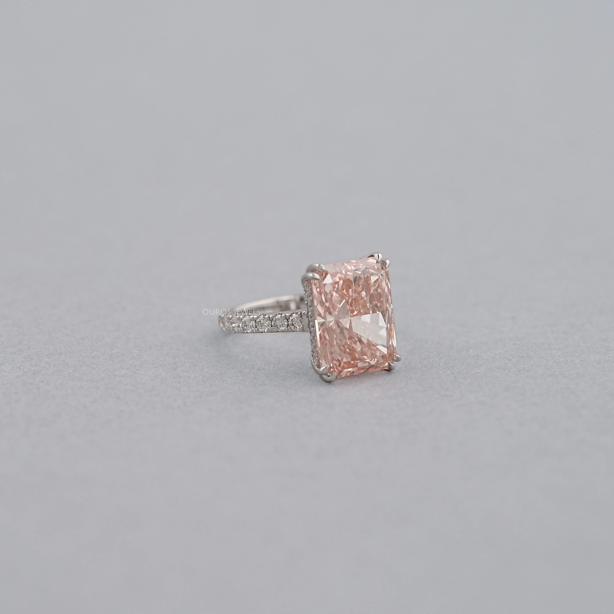 Pink Radiant Cut Solitaire Accent Engagement Ring Rings