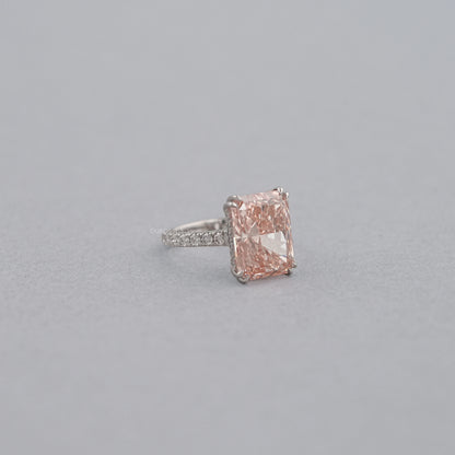 Pink Radiant Cut Solitaire Accent Engagement Ring Rings