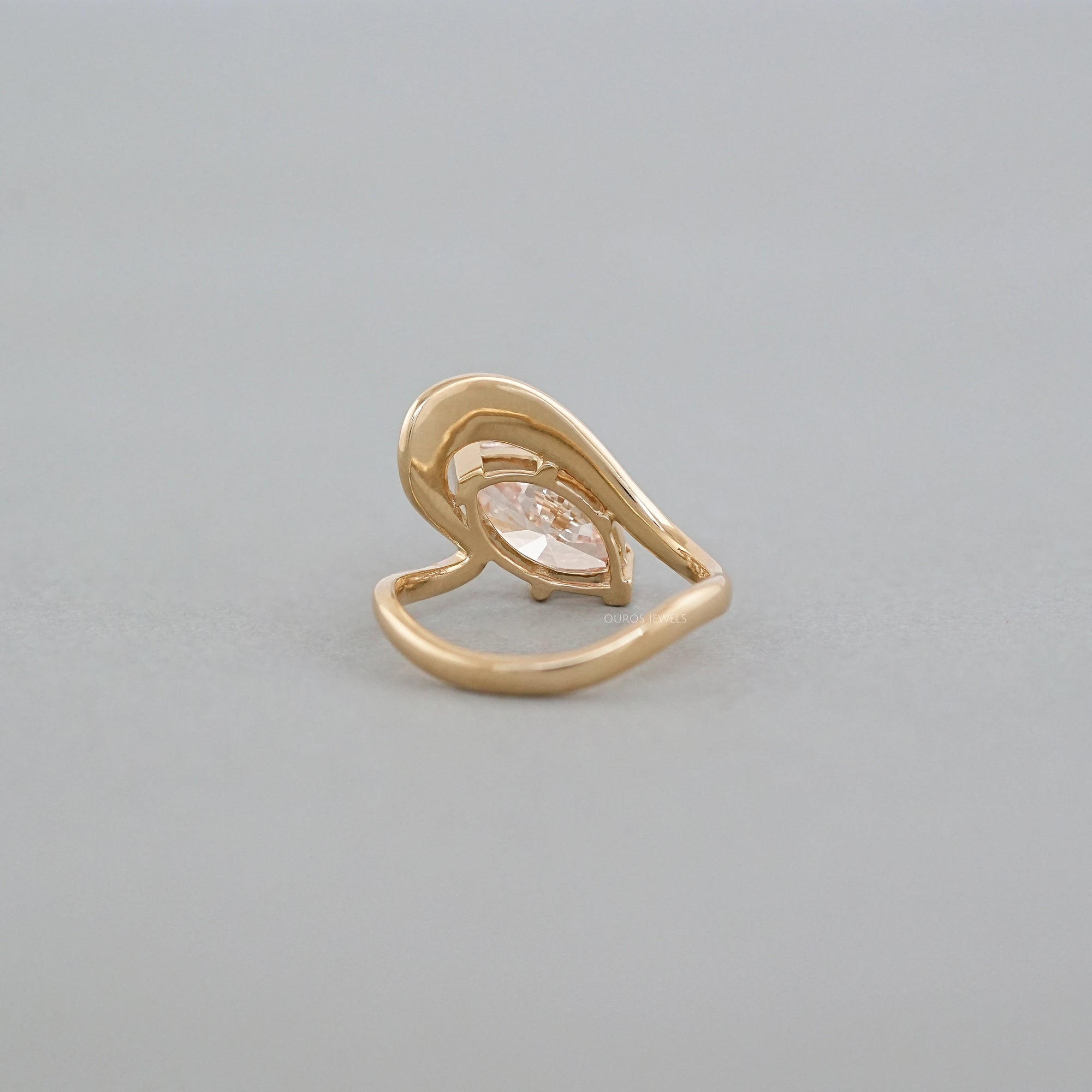 Pink Marquise Cut Lab Diamond Bypass Ring in Yellow Gold Ring