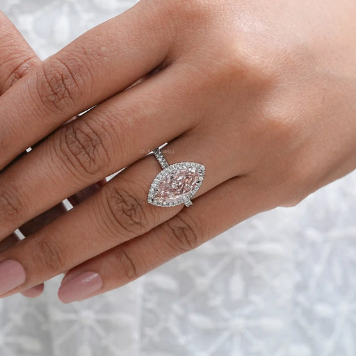 Pink Marquise Cut Halo With Accent Diamond Engagement Ring Rings