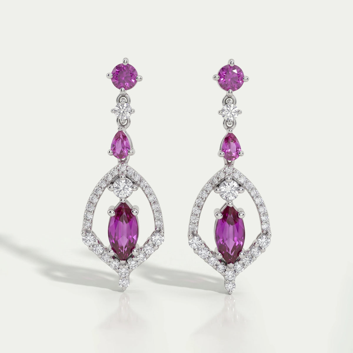 Pink Sapphire Marquise Cut Cluster Diamond Dangle Earrings Earrings