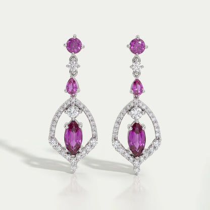 Pink Sapphire Marquise Cut Cluster Diamond Dangle Earrings Earrings