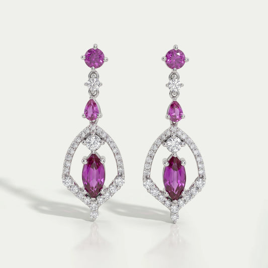 Pink Sapphire Marquise Cut Cluster Diamond Dangle Earrings Earrings