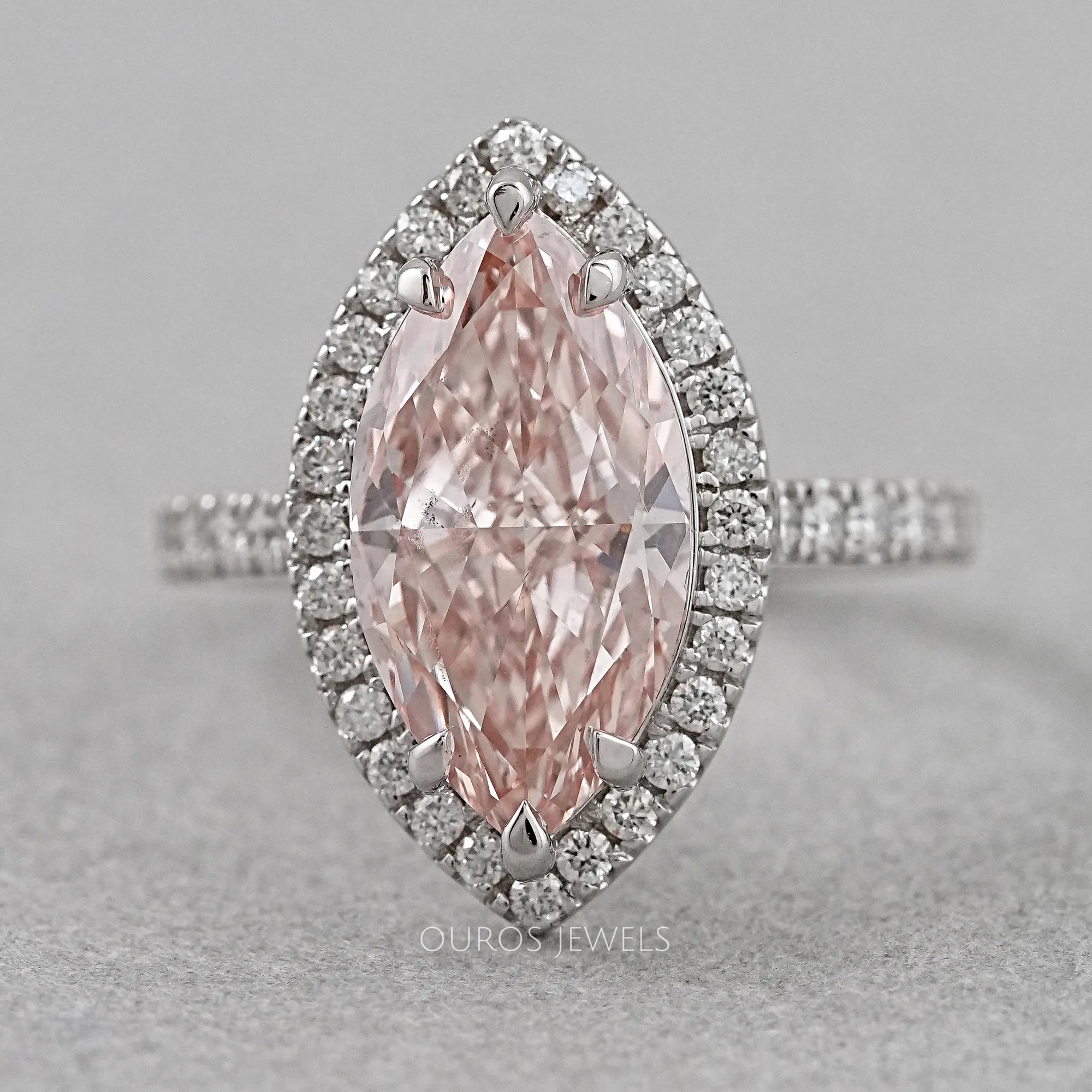 Pink Marquise Cut Halo With Accent Diamond Engagement Ring Rings