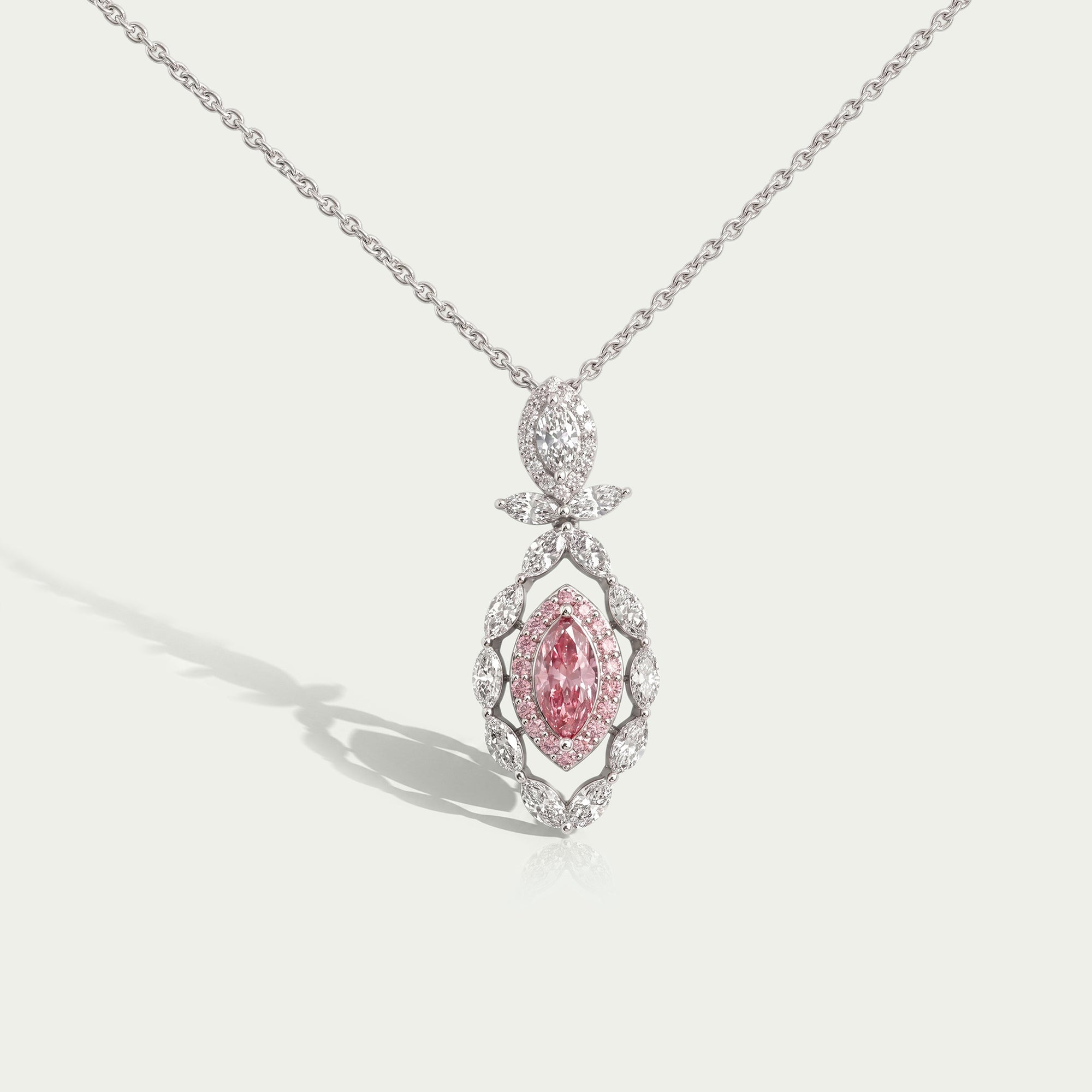Pink Marquise Shape Double Halo Pendant Necklaces