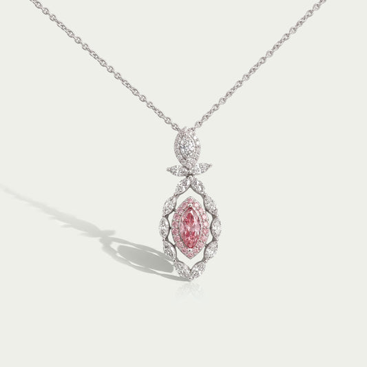 Pink Marquise Shape Double Halo Pendant Necklaces