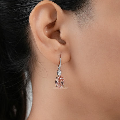 Pink Oval Cut Diamond Drop Hoop Earrings Earring
